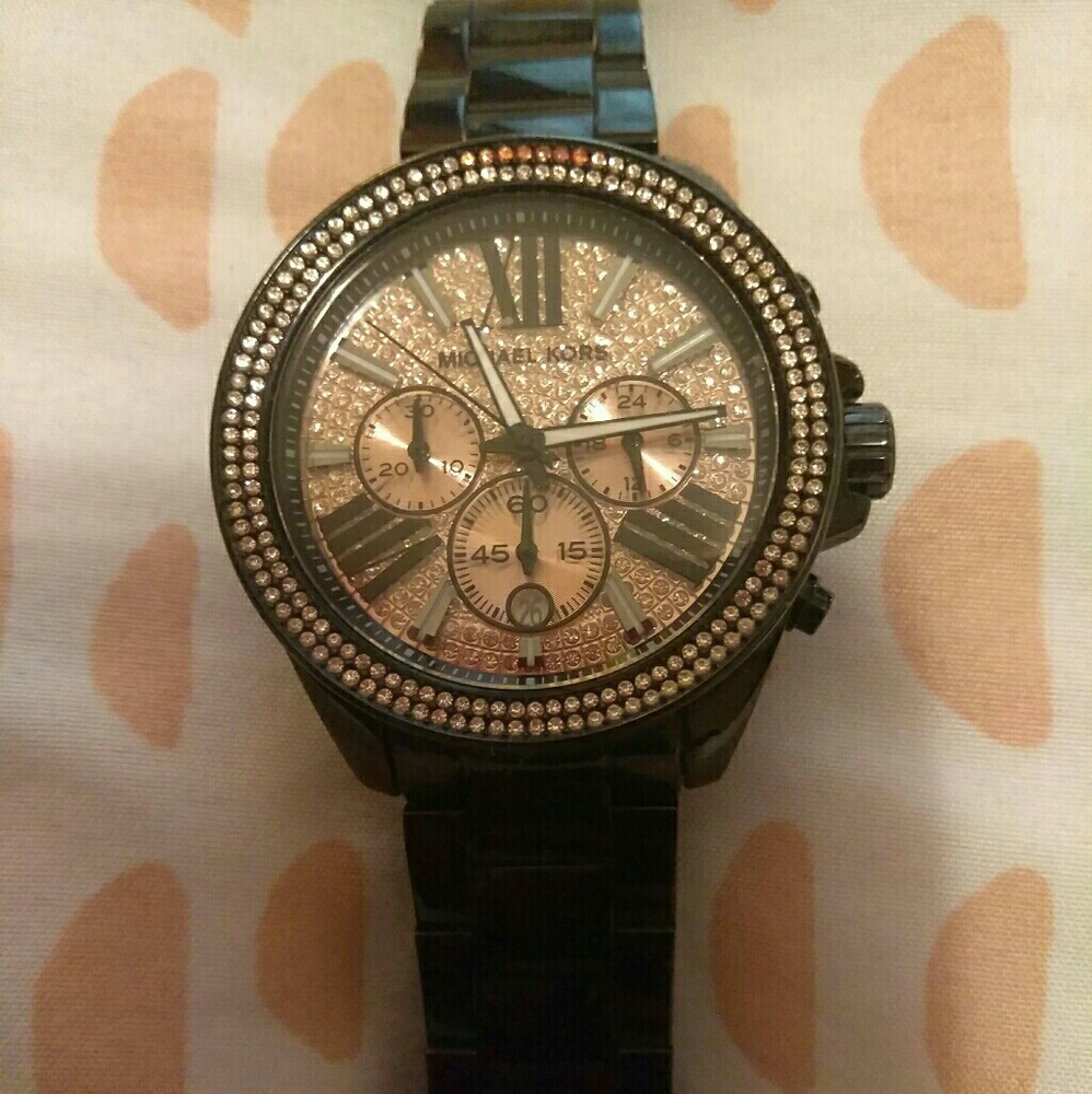 Rose gold and black Michael Kors watch